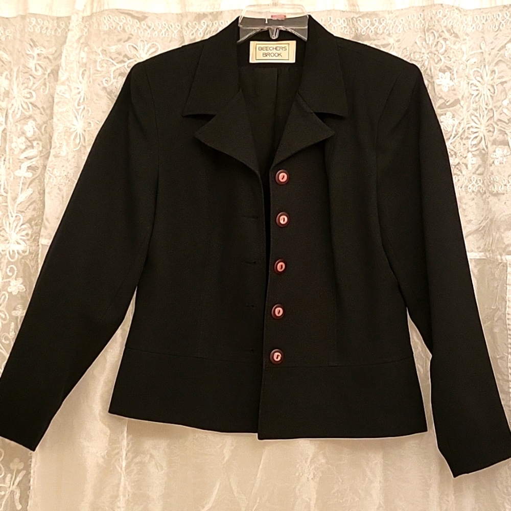 Classic Black Blazer, Tailored Waist, 5-Button, Notched Lapel, 10 - Picture 3 of 11